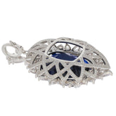 Cushion Blue Sapphire Sterling Silver Pendant with intricate design and sparkling accents.
